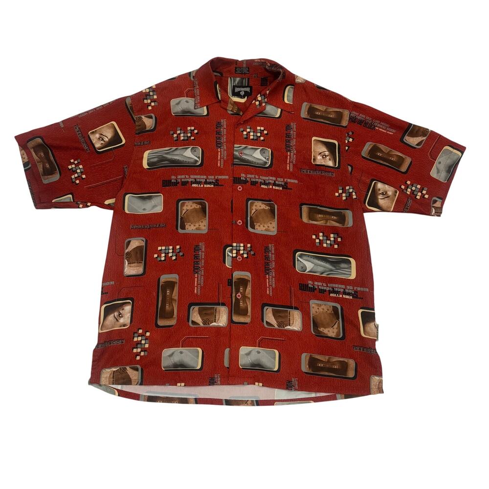 Rocawear ROC DA BLOC All Over Print Shirt Y2K Vintage Hip Hop Streetwear Mens L